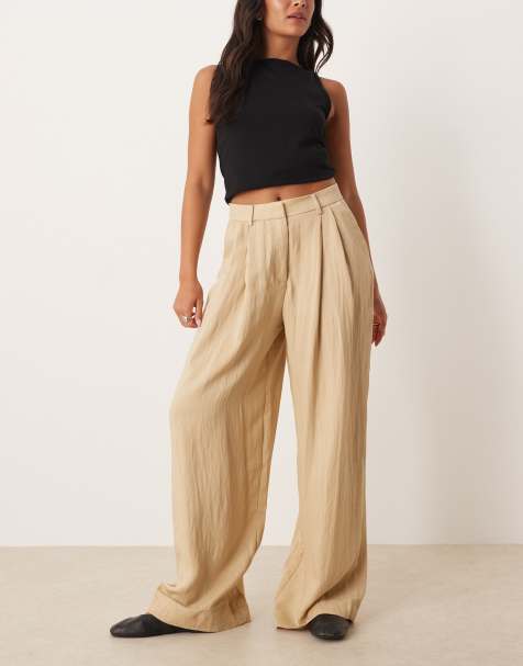 Mango – Beige, figursydda byxor med veck framtill - view 1