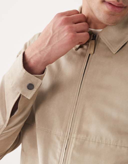 Mango – Beige jacka i mockaimitation med dragkedja, 3 av 5