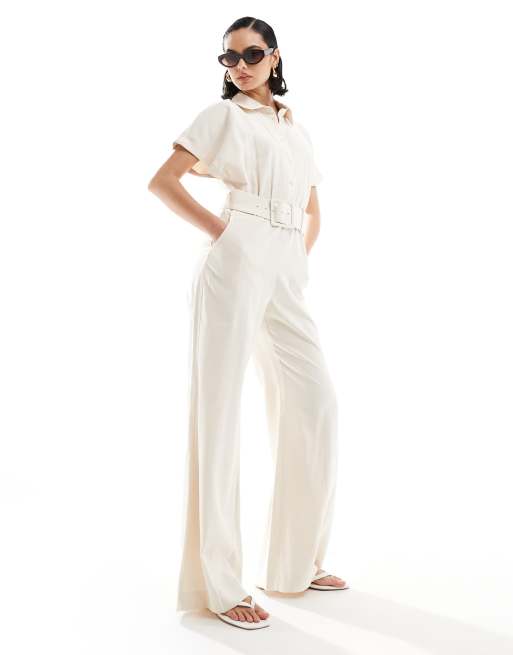 Mango – Beige jumpsuit i oversize med skärp 
