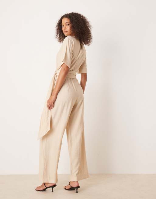 Mango - Beige jumpsuit med bæltedetalje, 3 af 4
