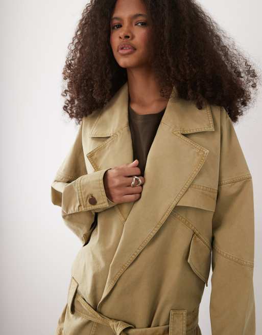 Mango – Beige, kort jacka i 100% bomull med skärp, 2 av 4