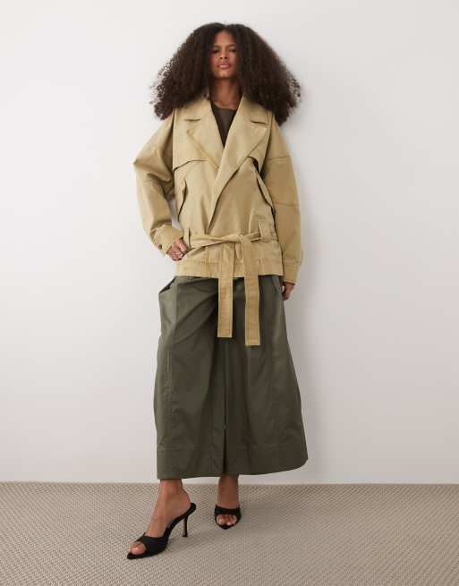 Mango – Beige, kort jacka i 100% bomull med skärp, 3 av 4