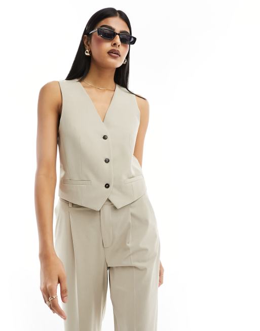 Mango – Beige kostymväst i dad-modell, del av set