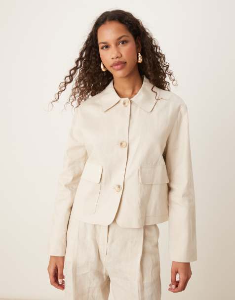 Mango – Beige linnejacka med knäppning, del av set - view 1
