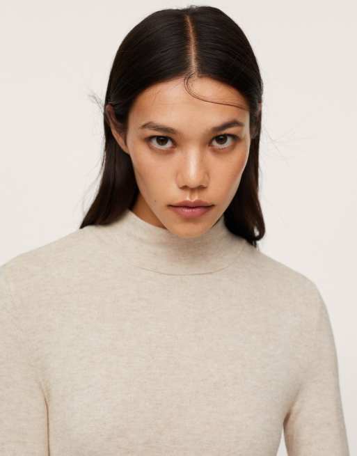 Mango - Beige maxikjole i fin strik, 2 af 4