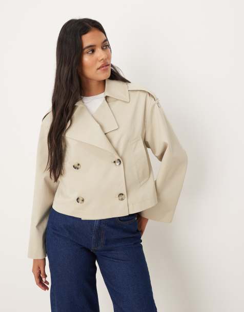 Mango - Beige og cropped trenchcoat i bomuldsblanding - view 1