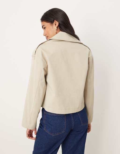 Mango - Beige og cropped trenchcoat i bomuldsblanding, 4 af 4