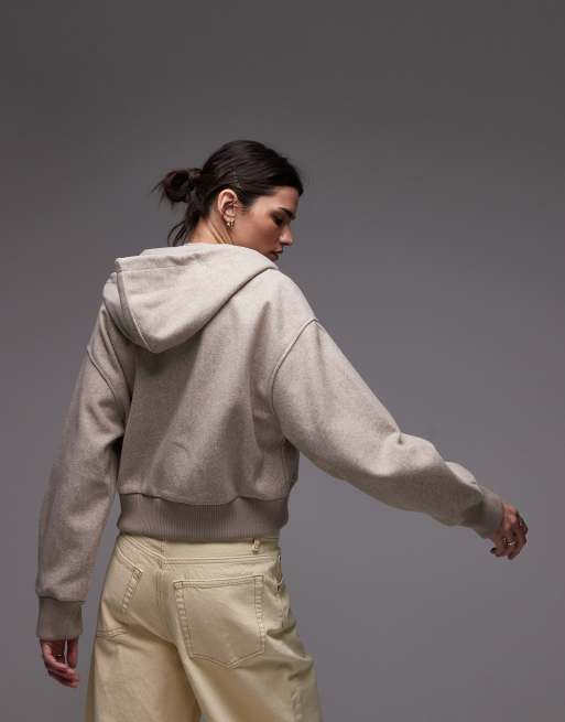 Mango - Beige oversized blød hættetrøje med gennemgående lynlås, 2 af 4