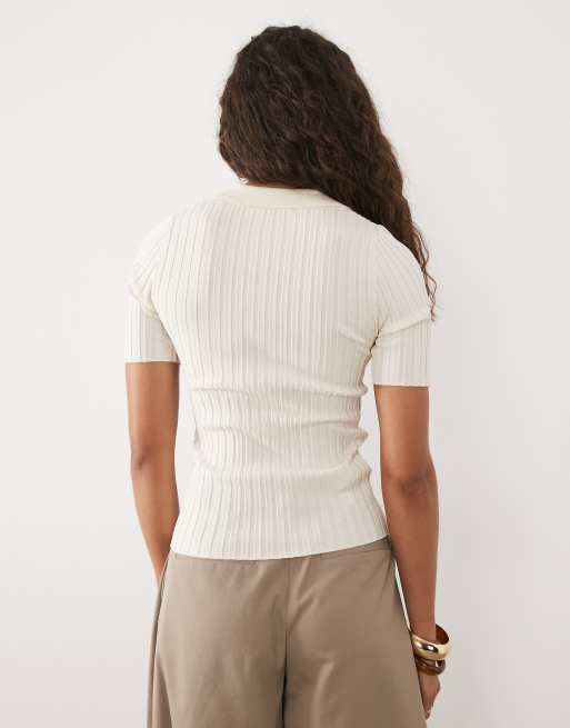 Mango – Beige pikétröja med korta ärmar, 4 av 4
