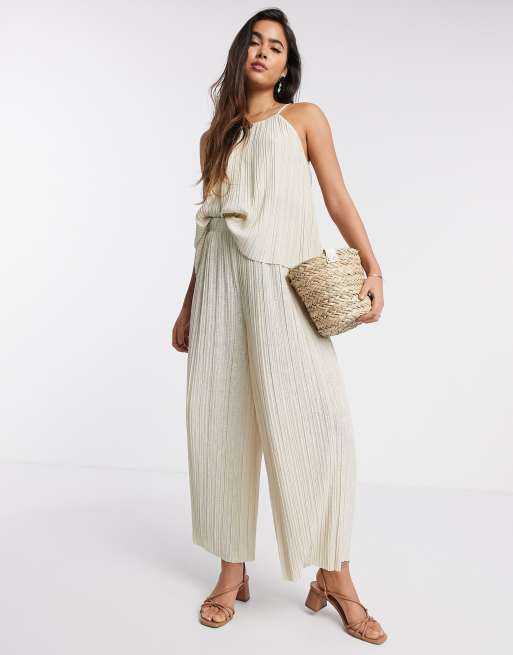 Mango – Beige set med plisserade byxor och linne, 2 av 3