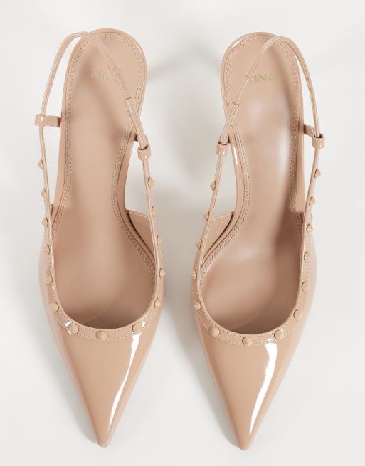 Mango beige pumps med hæl, hælrem og nitter, 2 af 4