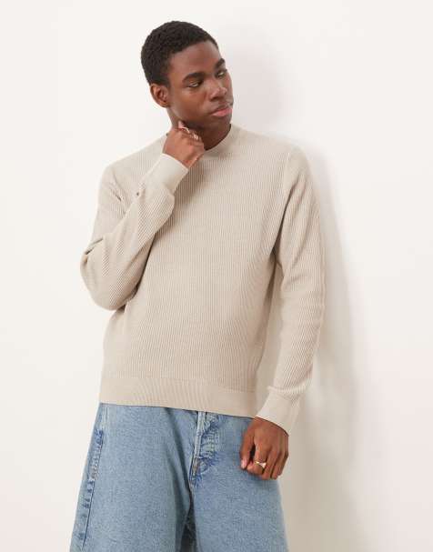 Mango – Beige, ribbad tröja i bomullsmix - view 1