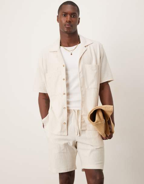 Mango – Beige set med skjorta och strukturerade shorts med knytning i midjan - view 1