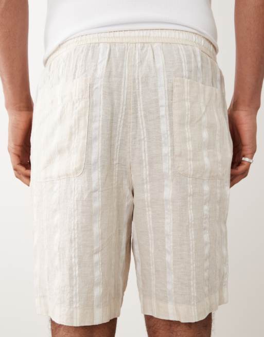 Mango - Beige shorts med striber og afslappet pasform i bomuldsblanding, 4 af 5