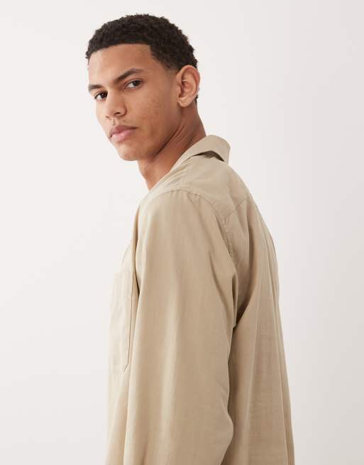 Mango - Beige skjortejakke i let bomuldsblanding med knapper, 4 af 5