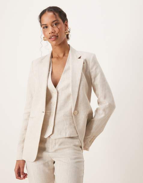 Mango - Beige Slim Fit-blazer i hør - view 1