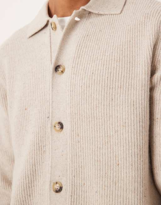 Mango – Beige, stickad kofta med pikékrage, 4 av 5