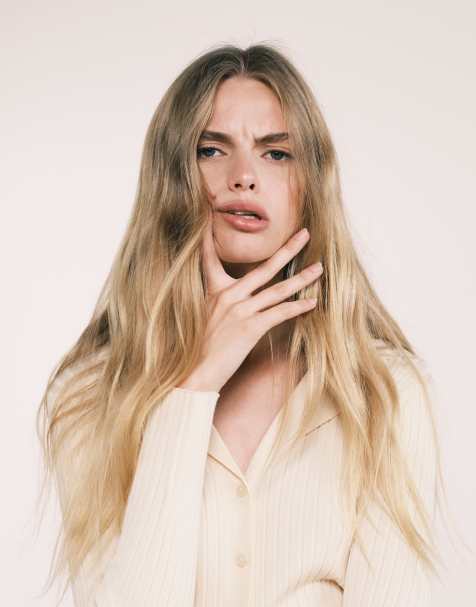 Mango – Beige, stickad pikétröja med långa ärmar - view 1