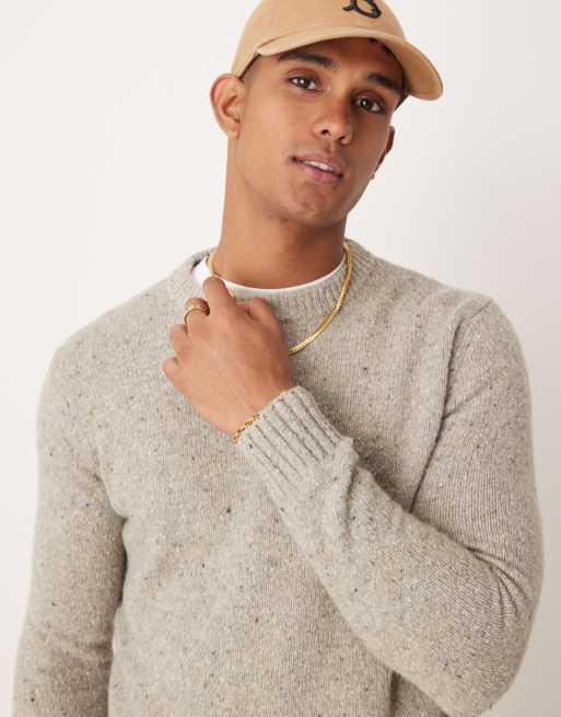 Mango – Beige, stickad tröja med rund krage