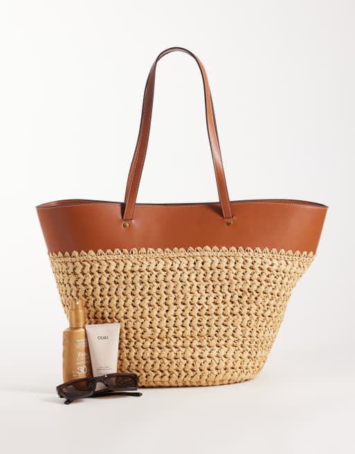 Mango – Beige, stor axelväska med vävd design, 2 av 4