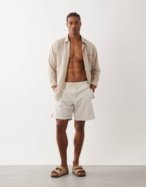 Mango - Beige stribede badeshorts i seersucker, 2 af 5
