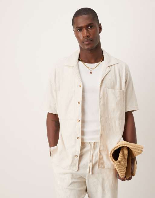 Mango – Beige, strukturerad skjorta med platt krage, del av set 2