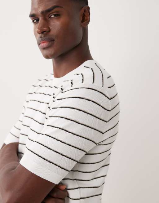 Mango - Beige T-shirt i fin strik med striber, 5 af 5