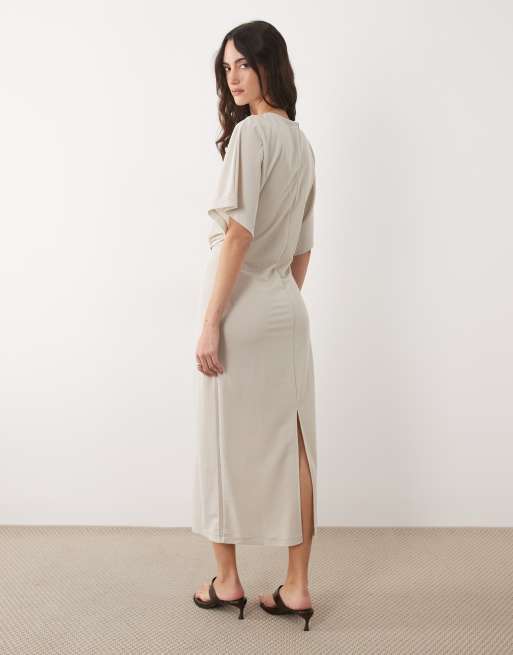 Mango - Beige T-shirtkjole med snoet detalje, 4 af 4