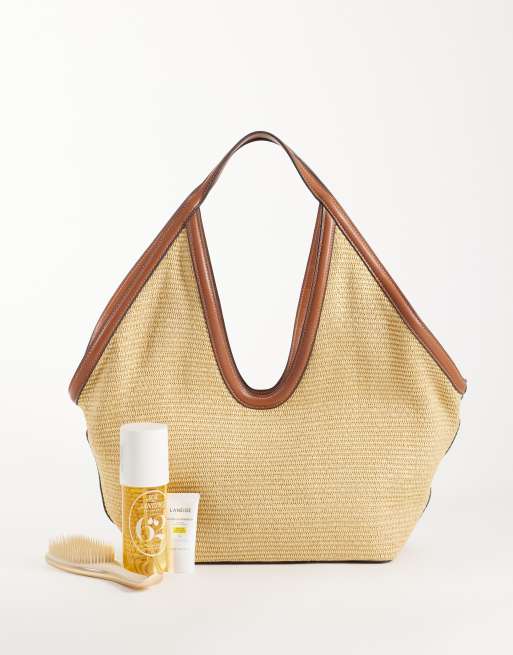 Mango – Beige, vävd axelväska med bruna detaljer, 2 av 4