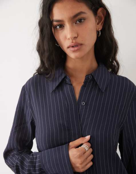 Mango - Beli - Chemise d'ensemble à fines rayures - Bleu marine - view 1
