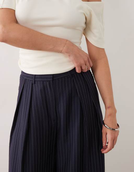 Mango Beli relaxed trouser co-ord in navy pinstripe, 3 of 5