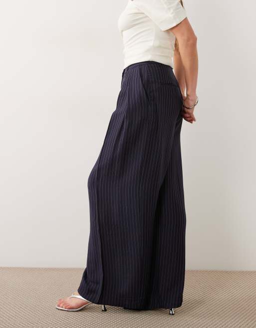 Mango Beli relaxed trouser set in navy pinstripe, 2 of 5