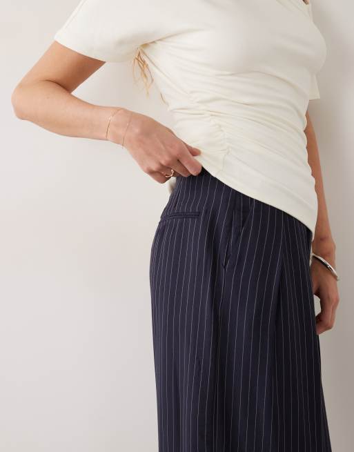 Mango Beli relaxed trouser set in navy pinstripe, 4 of 5
