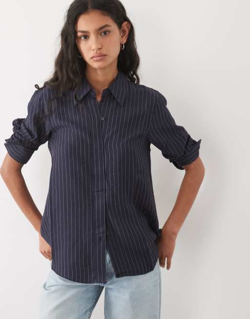 Mango Beli shirt in navy pinstripe - part of a set, 3 of 4