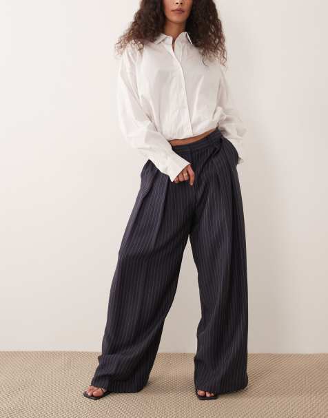 Mango Beli tailored wide leg trouser co-ord in navy pinstripe - view 1