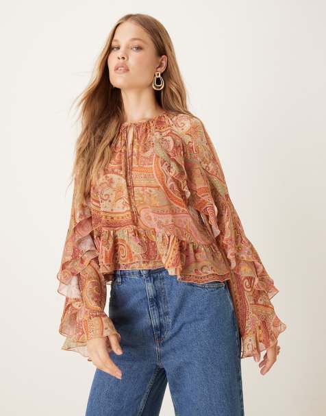 Mango bell sleeve blouse in pink paisley print - view 1