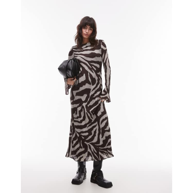 zebra dress long sleeve Renna Zebra Long Sleeve Wrap Midi Dress