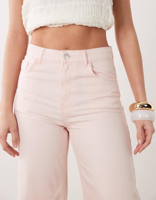 Mango Belle 100% cotton wide leg jean in pastel pink, 4 of 5