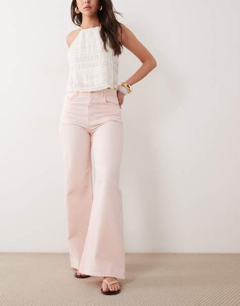 Mango Belle 100% cotton wide leg jeans in pastel pink - view 1