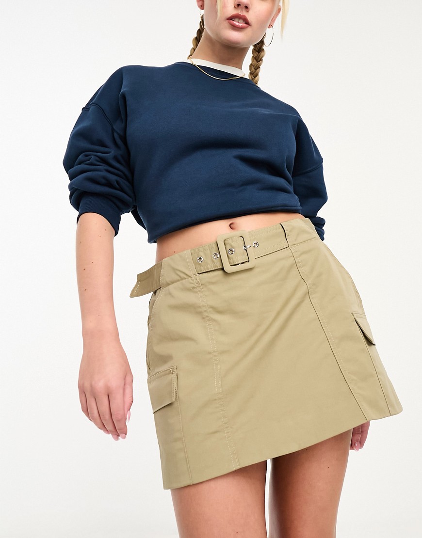 Mango belt detail cargo mini skirt in beige-Neutral