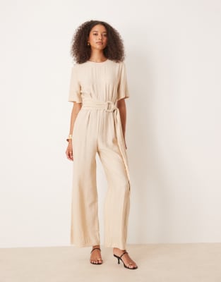 Mango belt detail jumpsuit in beige - view 1
