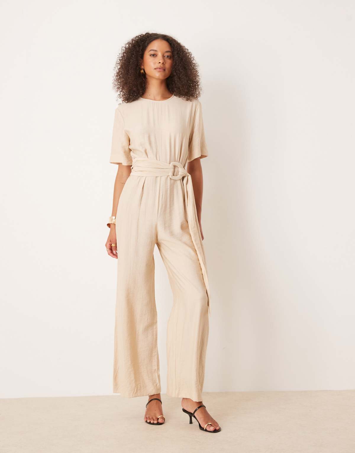 Mango belt detail jumpsuit in beige