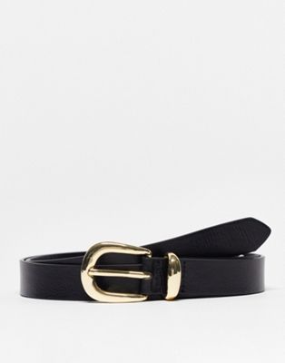 Mango belt with gold buckle in black