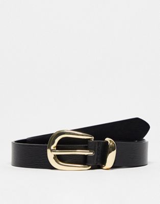 Mango belt with gold buckle in black
