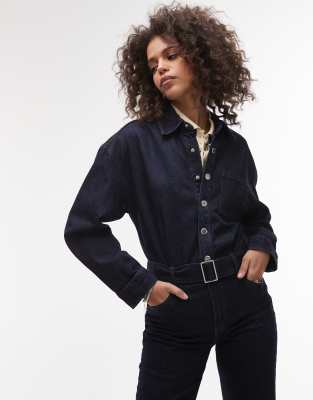 Mango Belted Long Sleeve Jumpsuit In Blue