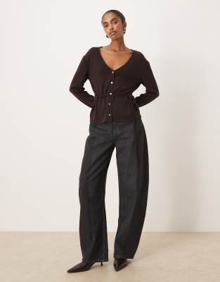 Mango Belted Fine Cardigan In Brown