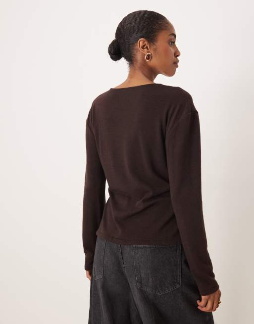 Mango belted fine cardigan in chocolate brown, 3 of 4