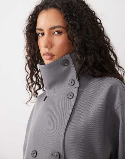 Mango belted funnel neck jacket in grey , 3 of 4