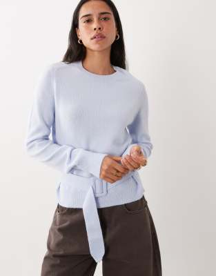 Mango Belted Knit Sweater In Blue