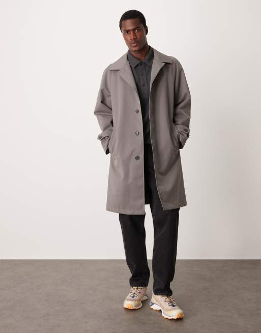 Mango belted mid length trenchcoat in grey ASOS